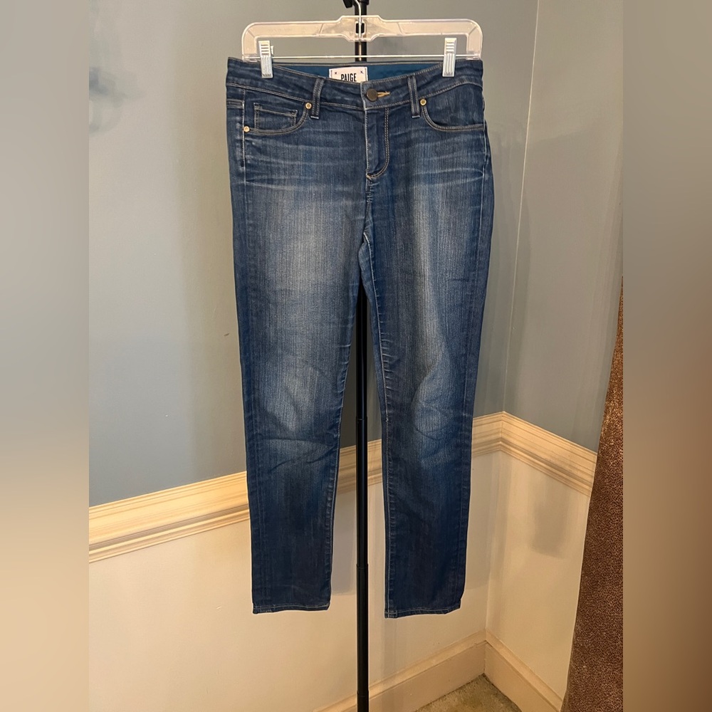 PAIGE Women's Straight Leg Jeans in Deep Blue skyline ankle peg‎